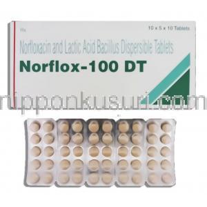 ノルフロックス DT Norflox DT. ノルフロキサシン 100mg 錠  （Okasa） 包装裏面