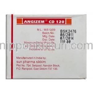アンジゼム CD Angizem CD, ジルチアゼム XR 12mg （Sun Pharma） 製造者情報