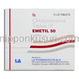 エメティル Emetil, ウインタミン ジェネリック, クロルプロマジン 50mg 錠 (LA Pharma) 箱