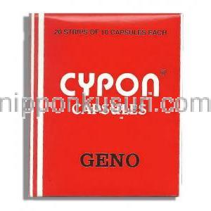 サイポン Cypon, シプロヘプタジン 2mg/ ドライイースト 100mg カプセル  (Geno Pharma) 箱