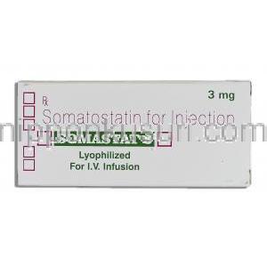 ソマスタット Somastat, サンドスタチン ジェネリック, 3mg x 1バイアル 注射 (Sun Pharma/Unimed) 箱