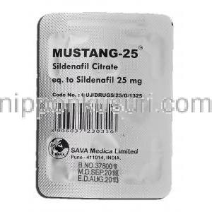 ムスタン-25 Mustang-25, シルデナフィル, 25mg, 錠 包装裏面