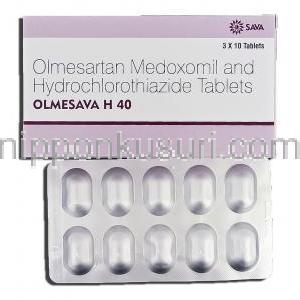 オルメサバH40 Olmesava H 40, ベニサー HCT ジェネリック, オルメサルタン/ヒドロクロロチアジド 40mg, 錠