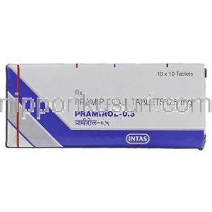 プラミロール0.5 Pramirol-0.5, ビ・シフロール ジェネリック, プラミペキソール, 0.5 mg, 錠 箱