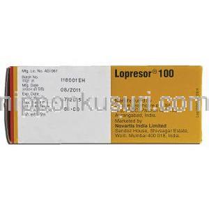 ロプレゾール100 Lopresor 100, ロプレソールジェネリック, メトプロロール, 100mg, 製造者情報