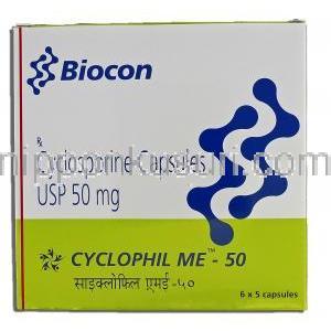 シクロフィルミー Cyclophil Me - 50, サンディミュン ジェネリック, シクロスポリン, 50mg, カプセル 箱