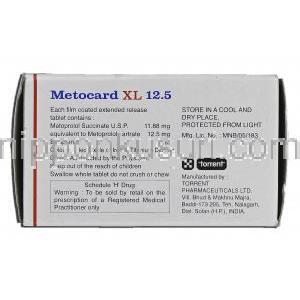 メトカードXL Metocard XL 12.5,  Toprol XL, セロケン/ロプレソール ジェネリック, 12.5mg, 錠 箱記載情報