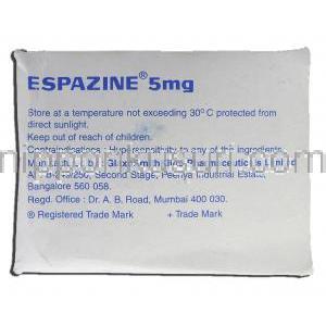 エスパジン Espazine, ステラジン ジェネリック, トリフロペラジン, 5mg, 錠 箱裏面
