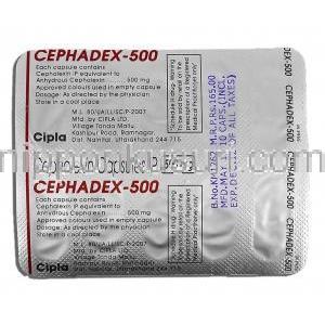 セファデックス-500 Cephadex-500, ケフレックス ジェネリク, セファレキシン, 500mg, カプセル 包装裏