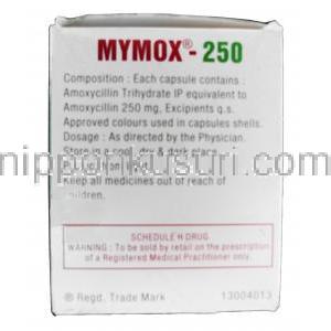 マイモックス250 Mymox - 250, アモキシシリン, 250mg 箱側面1