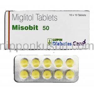 ミソビット50 Misobit 50, セイブル ジェネリック, ミグリトール 50mg 錠 箱