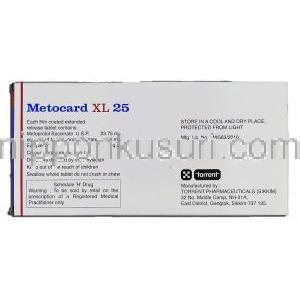 メトカードXL25 Metocard XL 25,  Toprol XL, セロケン/ロプレソール ジェネリック, 25mg, 錠 箱裏面
