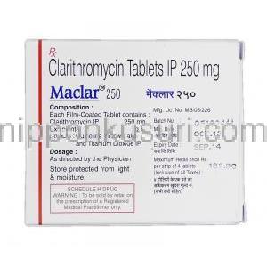 マックラー250 Maclar 250, クラリス  ジェネリック, クラリスロマイシン, 250 mg, 箱裏面