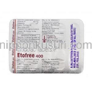 エトフリー Etofree, オステラック/ハイペン, エトドラク, 400 mg, 錠, 包装裏面