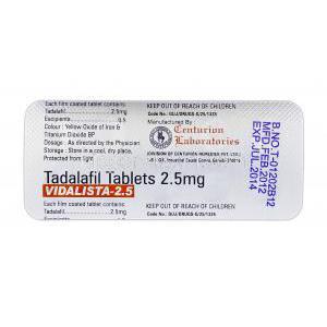 ビダリスタ-2.5  Vidalista-2.5, シアリス ジェネリック, タダラフィル, 2.5 mg, 錠
