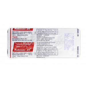 ラベセック-20 Rabesec-20, パリエット ジェネリック, ラベプラゾール, 20 mg, 錠, 箱記載情報