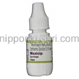 モキシフロキサシン（ベガモックスジェネリック）, Moxicip, 0.5% 5ML 点眼液 (Cipla) ボトル