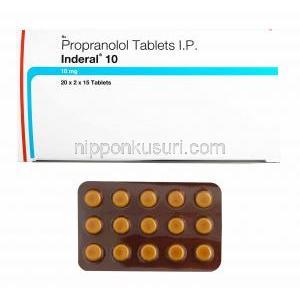 インデラル Inderal,  塩酸プロプラノロール 10mg, 錠, 箱
