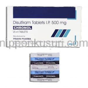 クロノル Chronol, ノックビン原末, ジスルフィラム 500mg 錠 (Pravin Pharma)