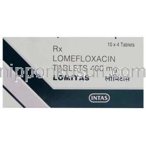 ロメフロキサシン（バレオンジェネリック） 400 mg 錠, Lomitas, (Intas Pharma) 箱