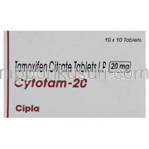 サイトタム Cytotam, ノルバデックス ジェネリック, タモキシフェン 20mg 錠 (Cipla) 箱