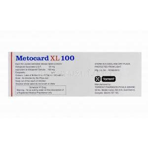 メトカードXL Metocard XL 100, ジェネリックロプレソール, メトプロロール 100mg 成分と製造会社