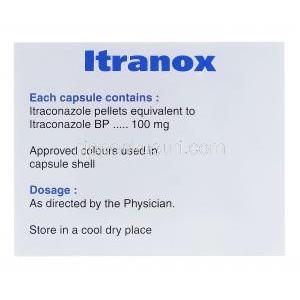 イトラノックス　Itranox、ジェネリックイトラコナゾール、イトラコナゾール100mg　箱裏面
