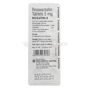 Rozatin-5　ロザチン、ジェネリッククレストール、ロスバスタチン5mg 包装錠