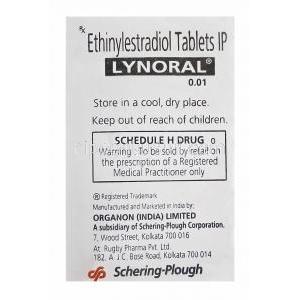 Lynoral リノラル、エチニルエストラジオール0.01mg 製造情報