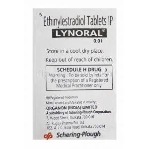 Lynoral　リノラル、エチニルエストラジオール0.01mg　製造情報