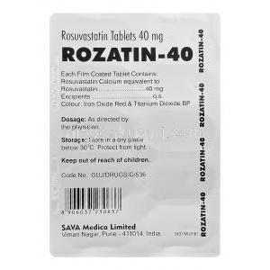 Rozatin-40　ロザチン、ジェネリッククレストール、ロスバスタチン40mg　包装裏情報