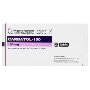  カーバトル　Carbatol-100、ジェネリックテグレトール、カルバマゼピン100mg　箱