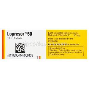 ロプレッサー　Lopresor50、メトプロロール酒石酸塩50mg