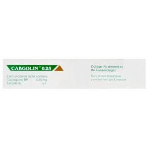 Cabgolin 0.25、ジェネリックドスティネックス　Dostinex、カベルゴリン　0.25mg　箱面情報