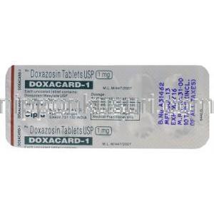 ドクサカード　Doxacard-1、ジェネリックカージュラ、ドキサゾシン1mg　包装シート裏面