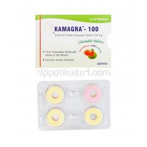 カマグラ - 100CT,クエン酸シルデナフィル　チュアブル錠　　いちご/レモン味　100mg