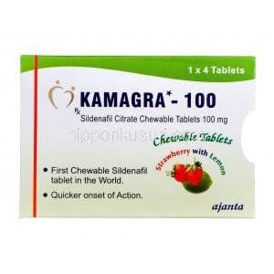 カマグラ - 100CT,クエン酸シルデナフィル　チュアブル錠　　いちご/レモン味　100mg　箱