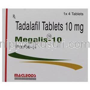 メガリス（シアリス ジェネリック）, Megalis, 10mg 錠 Macleods Pharma（インド）製　箱