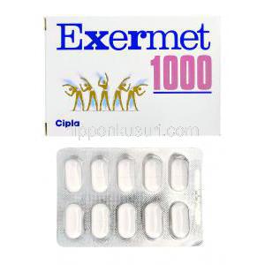 エクサーメット Exermet, グルコファージ ジェネリック, メトホルミン 1000mg 持続性錠