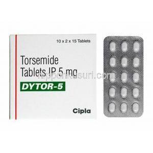 ダイトール, トラセミド 5mg 錠 (Cipla) 箱、錠剤