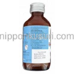 ゾビラックス Zovirax 100ml, アシクロビル 400 mg/5ml x 100ml  経口服用液 (GSK) ボトル側面