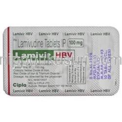 ラミブジン(エピビル/ ゼフィックスジェネリック), Lamivir HBV, 100mg 錠 (Cipla)　包装裏面