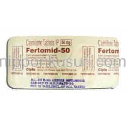 フェートミッド50 Fertomid-50,クロミッド ジェネリック, クロミフェン,50mg 包装裏面