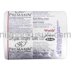 プレマリン　Premarin, 結合型エストロゲン 0.3mg, 錠, 包装裏面