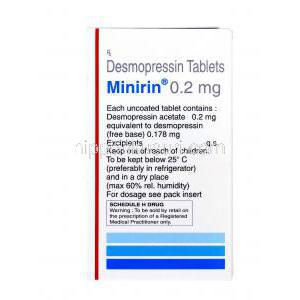 ミニリン Minirin, デスモプレシン 0.2mg 錠, 箱裏面