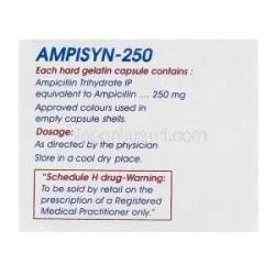 アンピシン　Ampisyn-250、ジェネリックオム二ペン　Omnipen250、アンピシリン250mg　箱裏成分