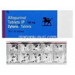 ザイロリック, アロプリノール 100mg 錠 (GSK) 箱、錠剤