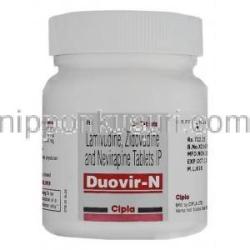デュオビル-N Duovir-N,  ラミブジン・ジドブジン USP・ネビラピン配合 300mg/ 150mg/ 200mg 錠 (Cipla) ボトル