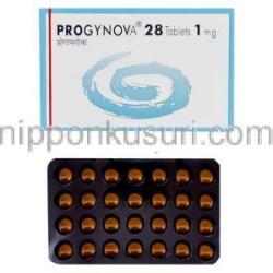 プロギノバ（エストラジオール吉草酸エステル） 1 mg 錠 箱＆包装