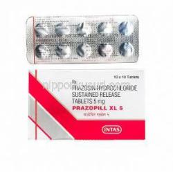 ミニプレスXL ジェネリック, プラゾシン　5mg, 徐放性錠 箱　シート